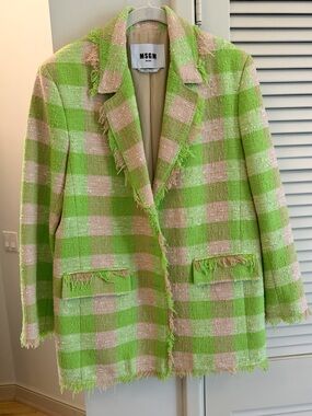 MSGM Lime Green & Cream Checked Tweed Blazer Sz 40 new